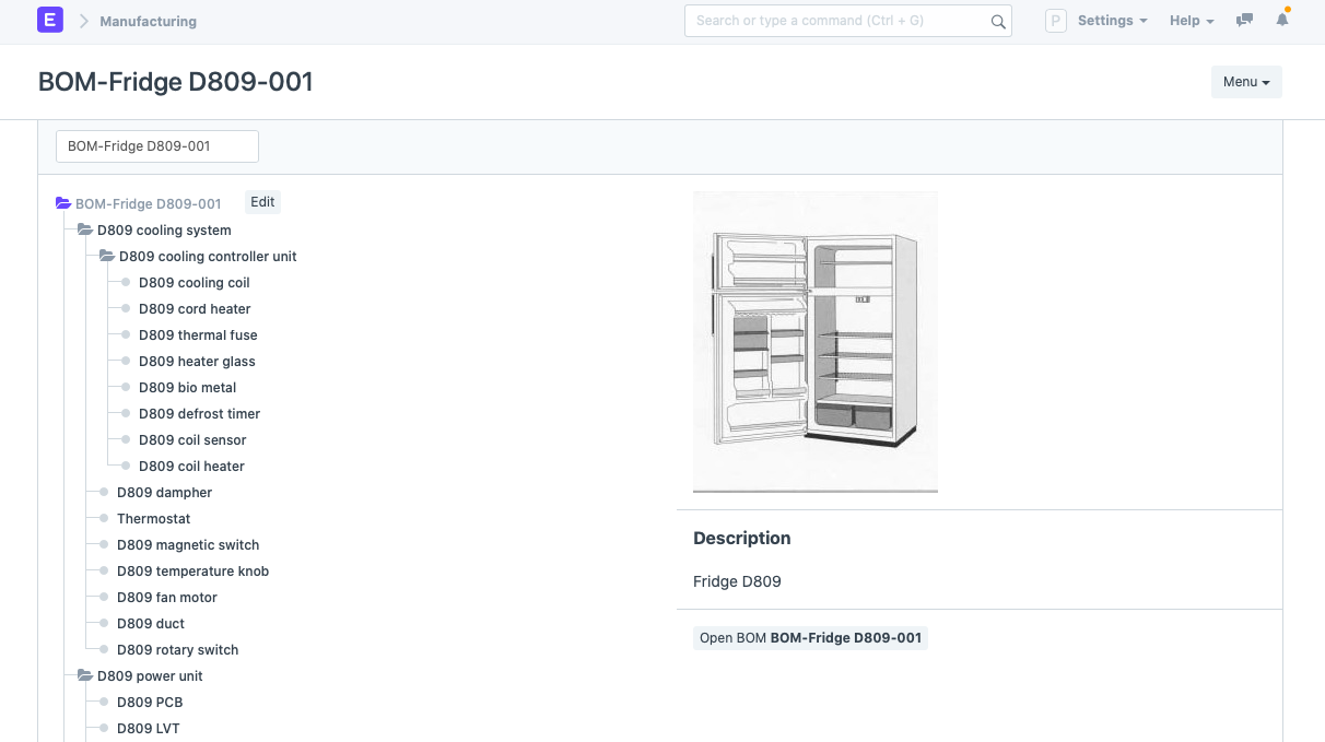 Fridge BOM in ERPNext