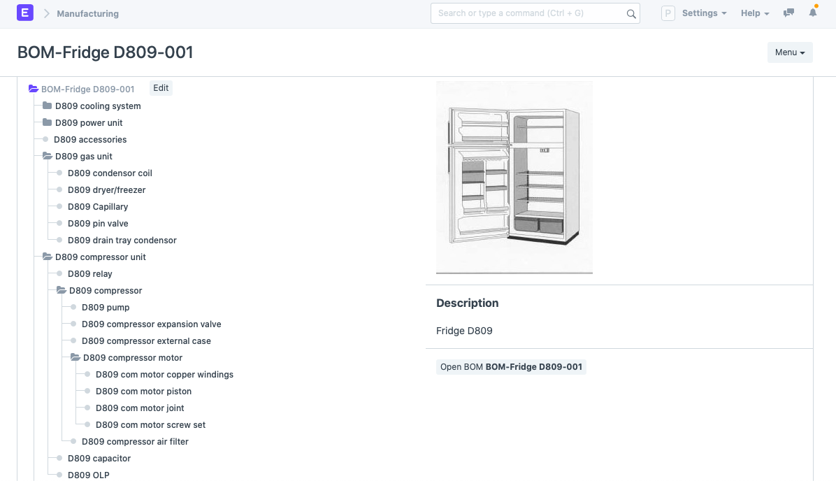 Fridge BOM nested in ERPNext