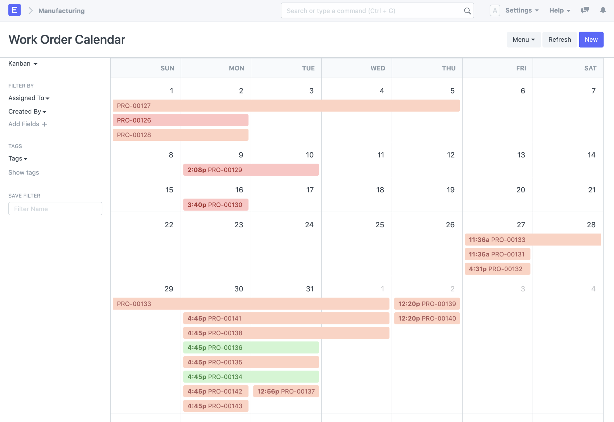 Production plan schedule