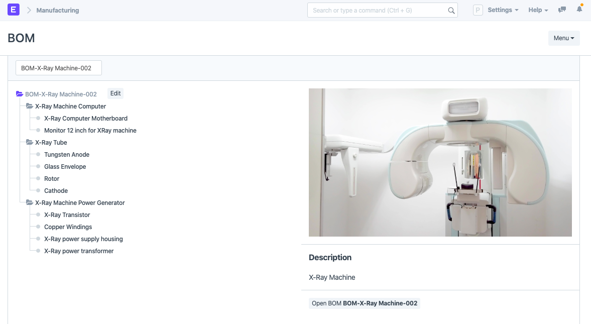 Xray machine BOM example