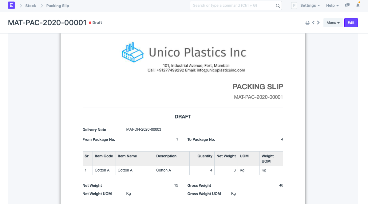 Çeli Listesi - Packing Slip - Packing List