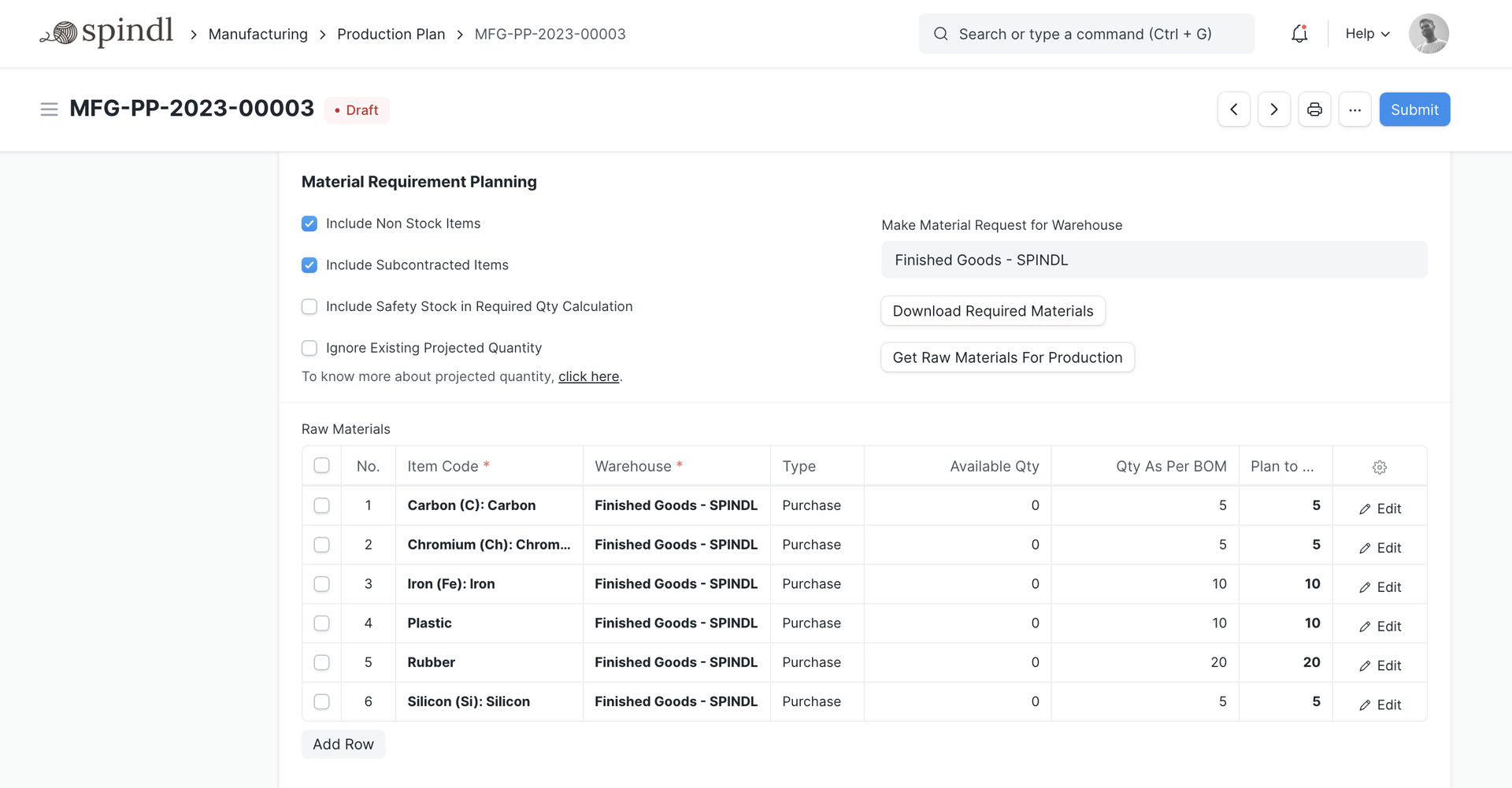 Integrated Manufacturing Software - Production Plan