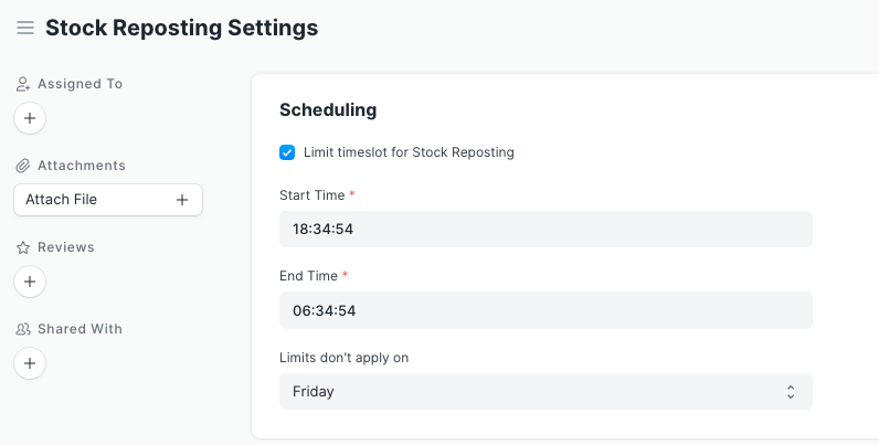 stock reposting settings
