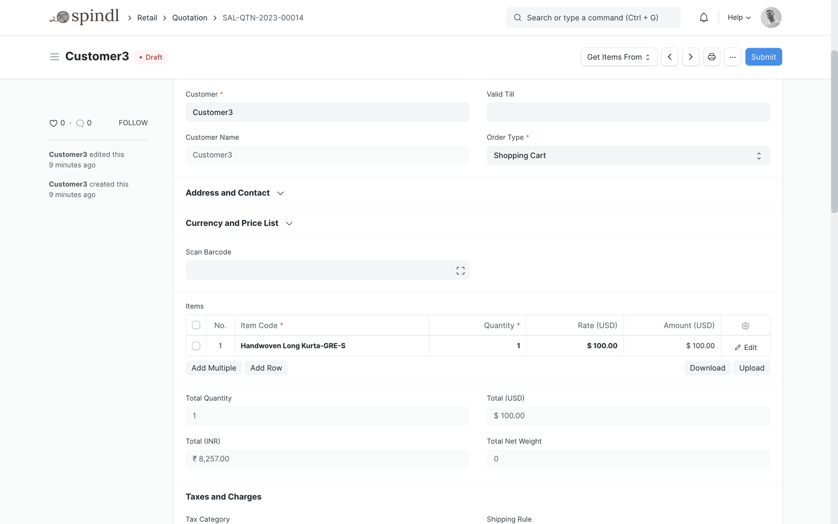 Auto-Creation Of Quotations
